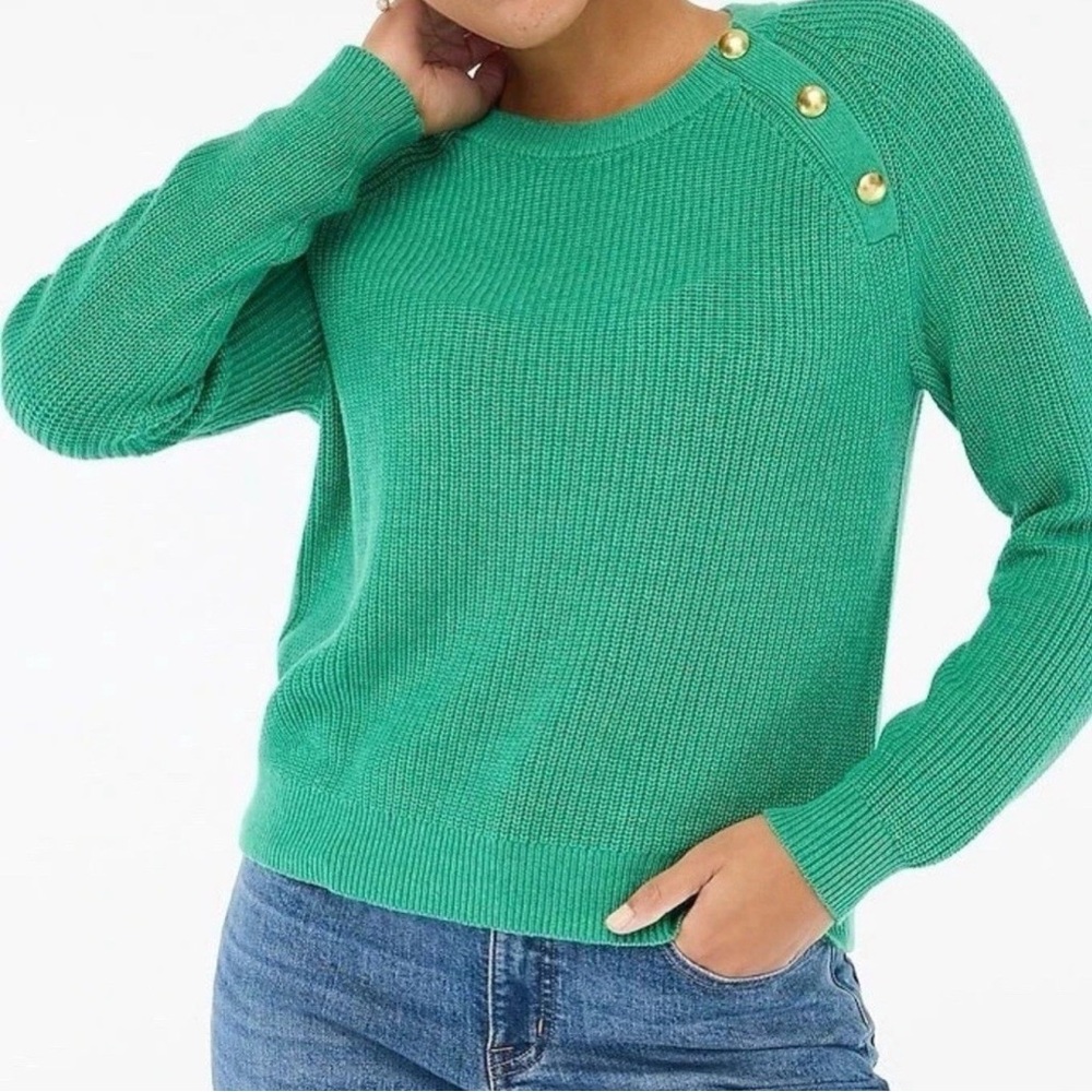 J. Crew Factory Green Sweater with Gold Accents